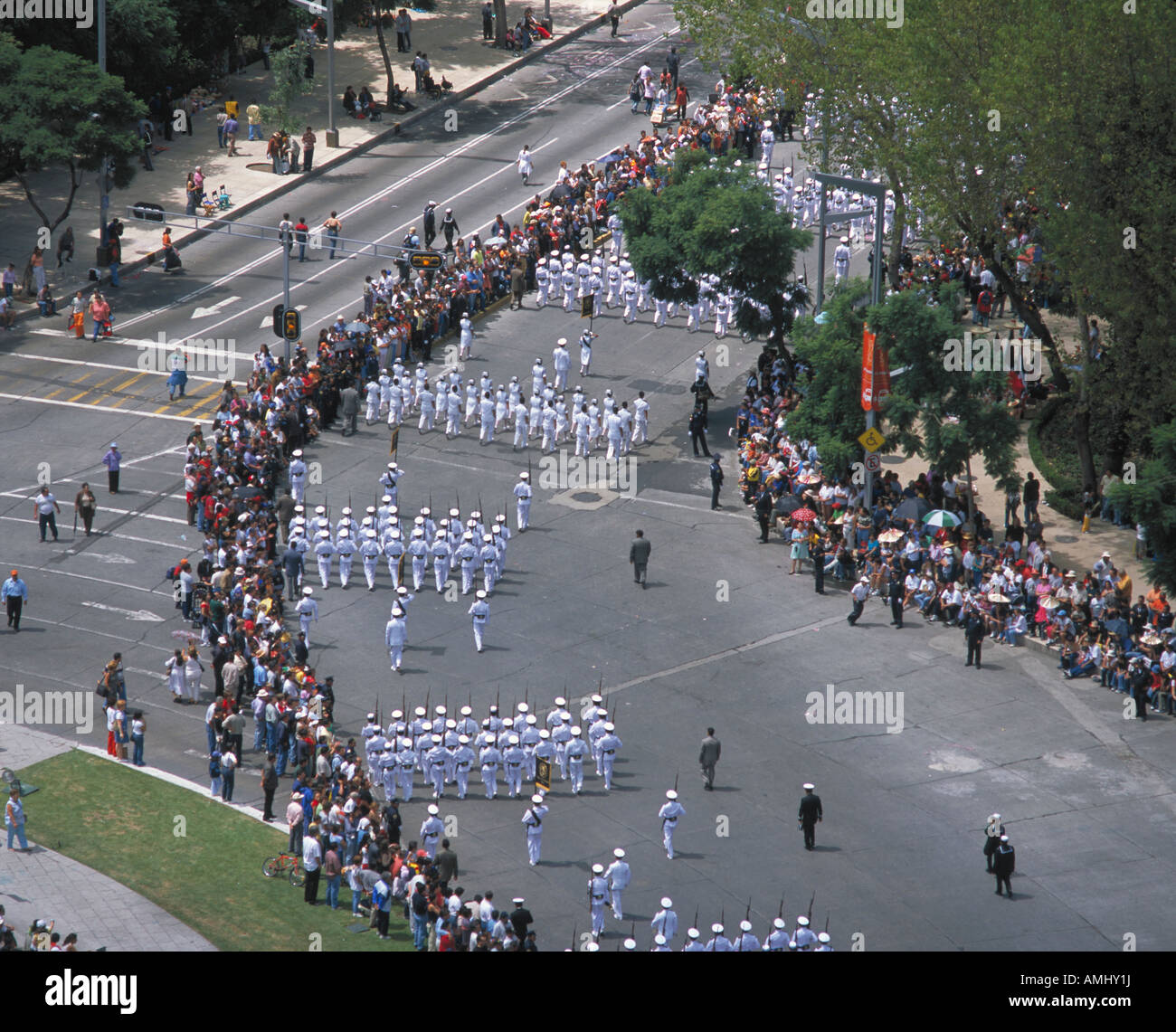 Luftaufnahme über Independence Day parade la Reforma-Mexiko-Stadt Stockfoto