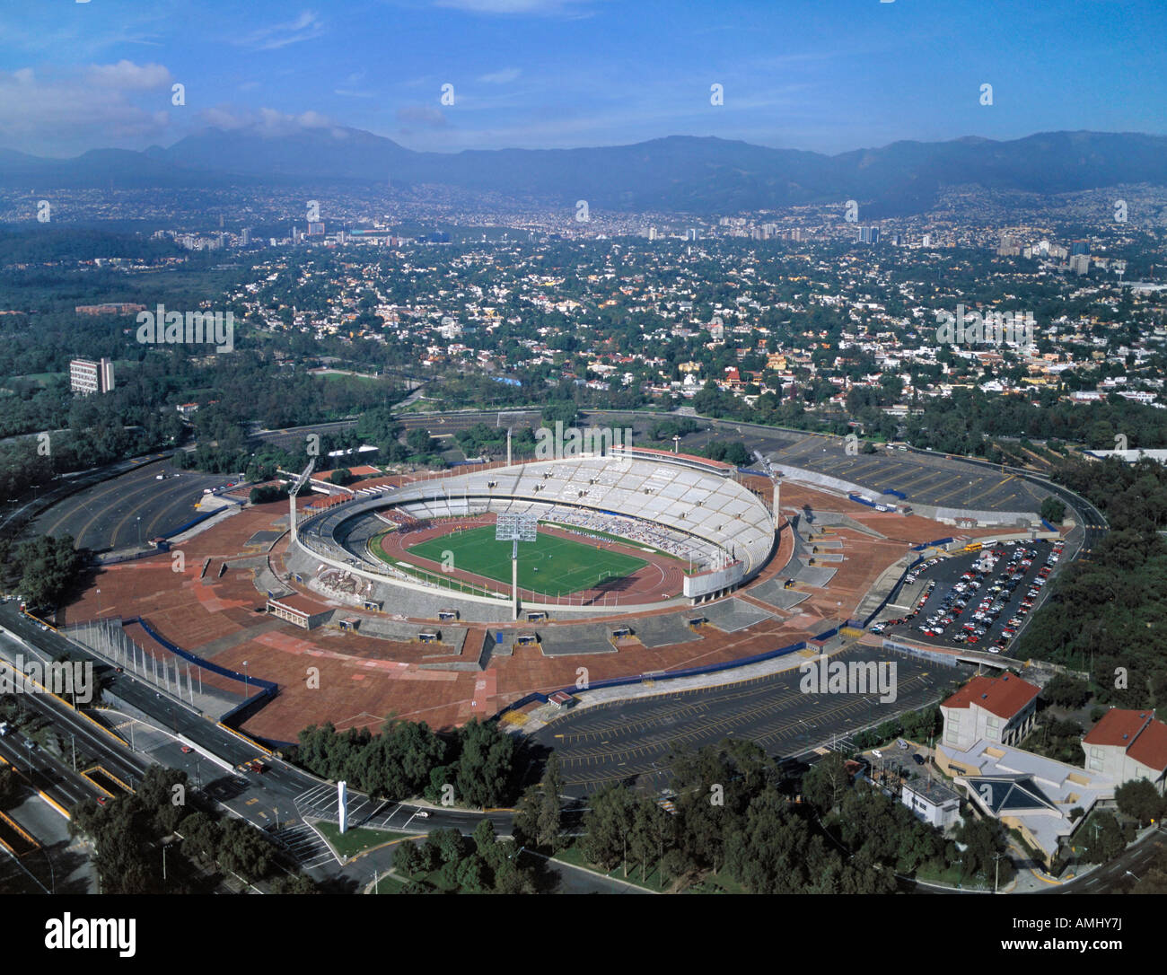 Luftaufnahme über dem Olympiastadion UNAM Mexiko-Stadt Stockfoto