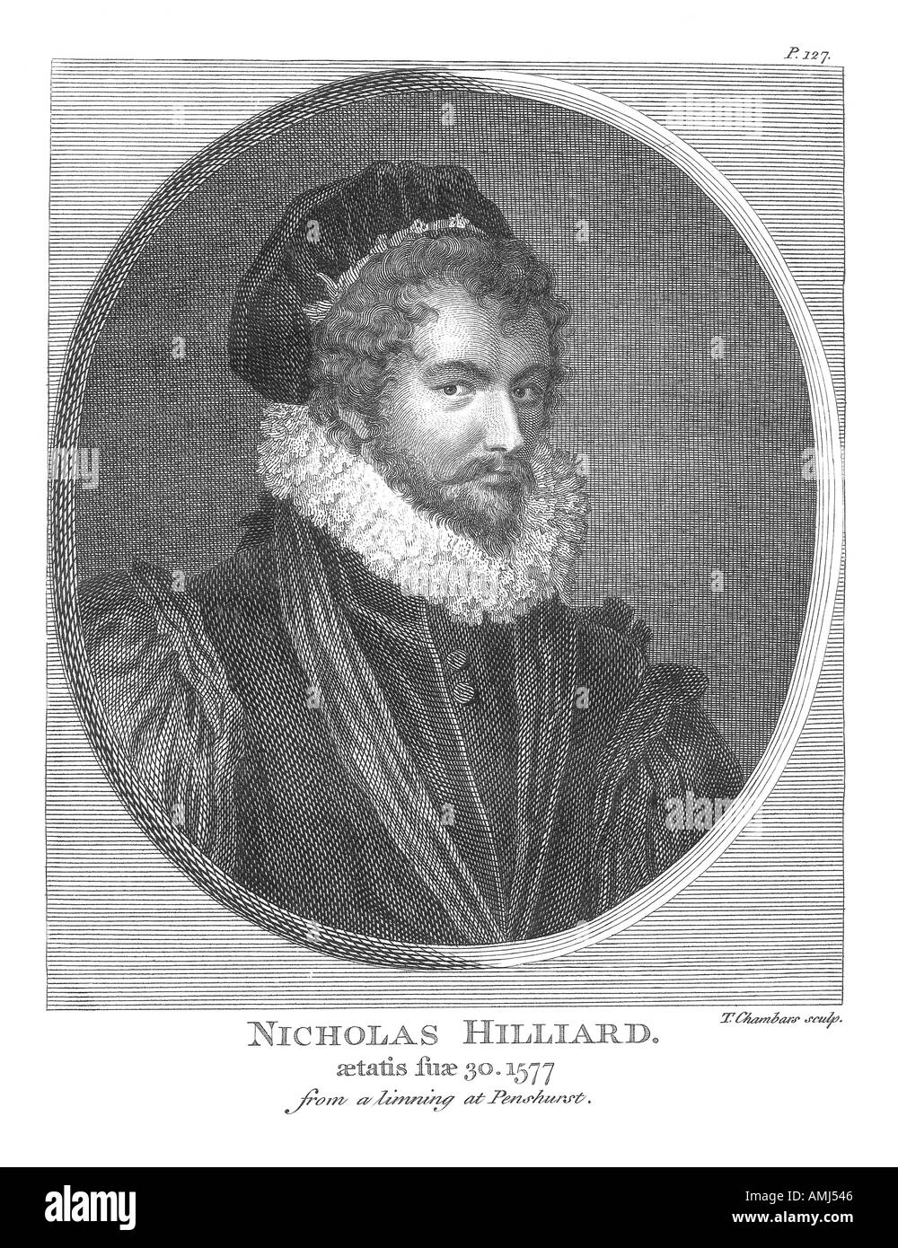 Nicholas Hilliard 1537 1619 Gravur englischen Hof Goldschmied und Miniaturist er für Königin Elzabeth und James VI arbeitete und Stockfoto