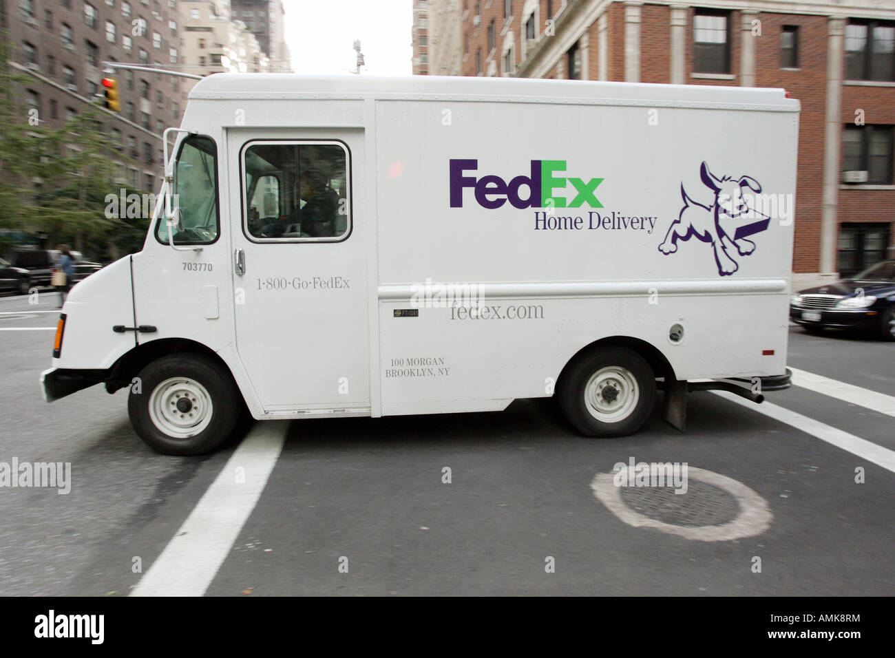 Ein FedEx Lieferwagen, New York, USA Stockfoto