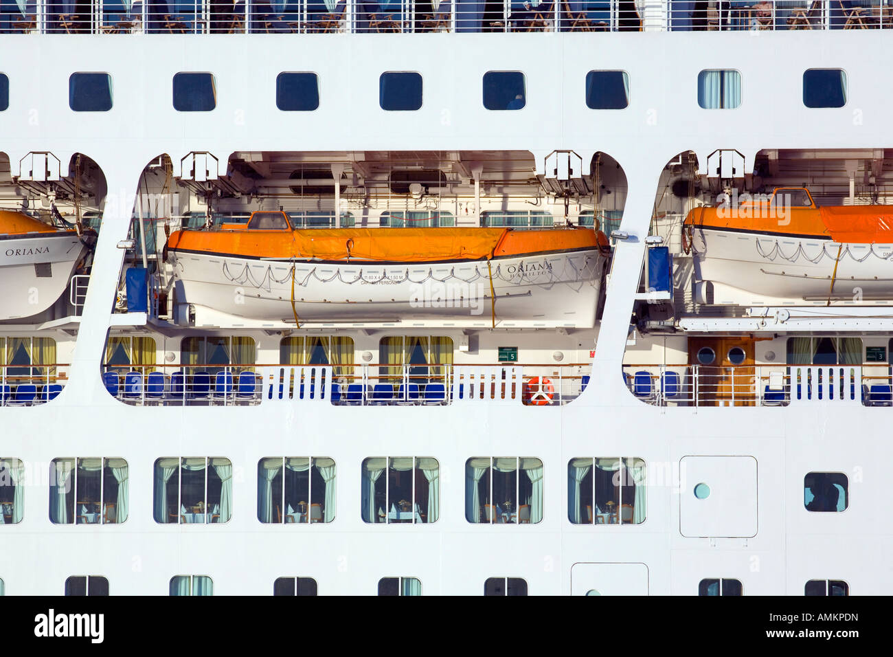 Oriana Kreuzfahrtschiff Rettungsboote Stockfoto