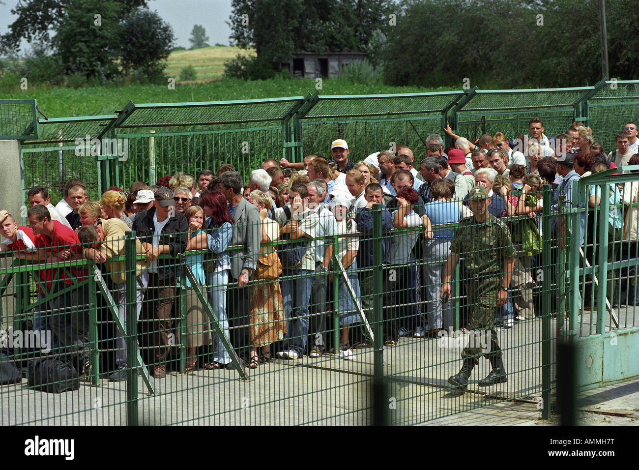 Wartenden an der polnisch-ukrainischen Grenze Medyka, Polen Stockfoto