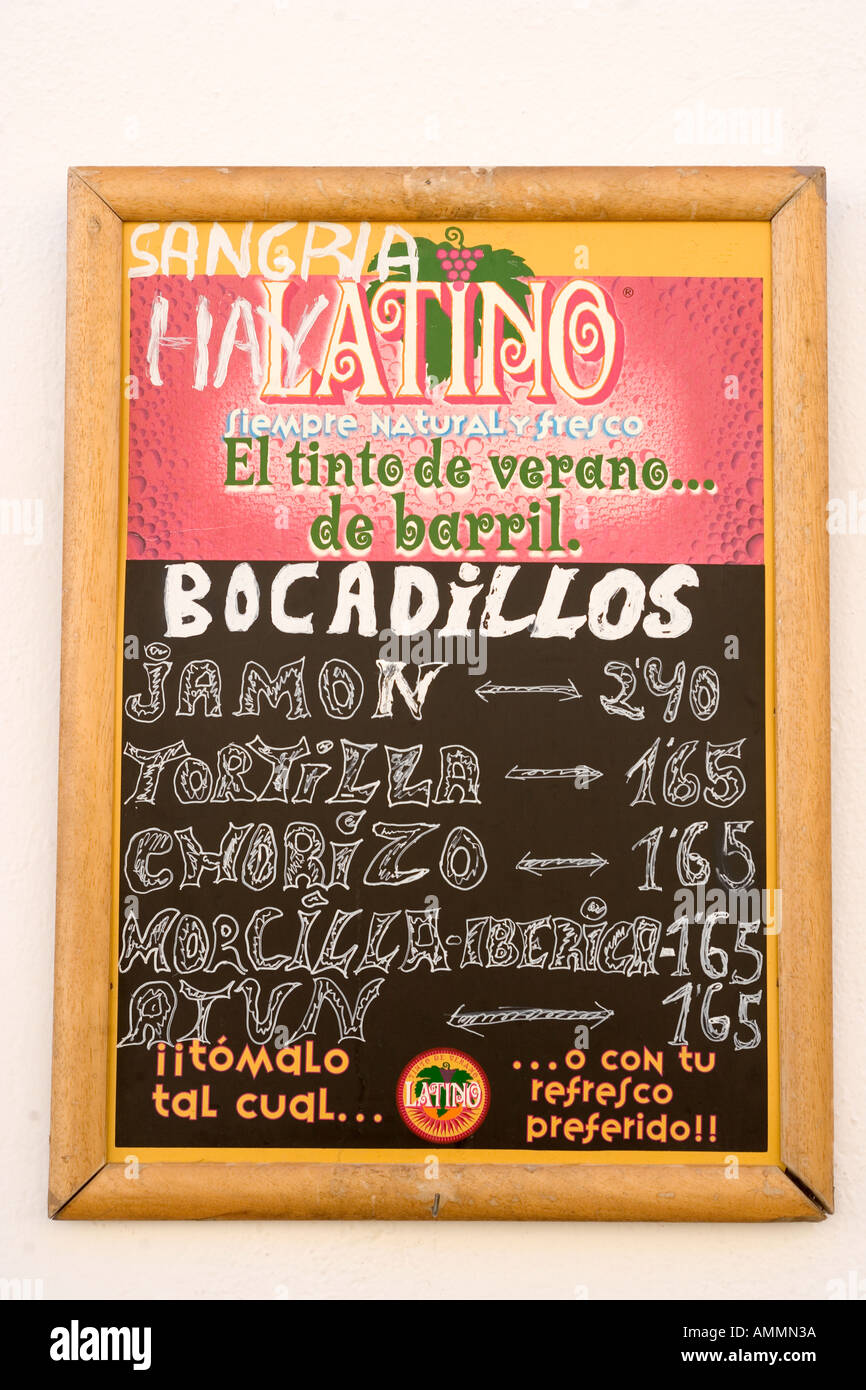 Restaurant Menü Display Cordoba Andalusien Spanien Stockfoto