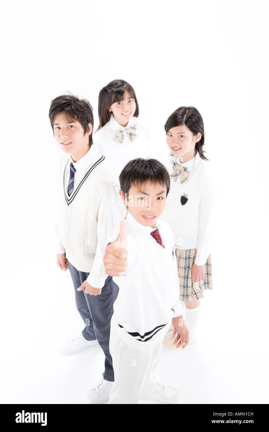 Porträt von vier Mittelschüler / innen Stockfoto