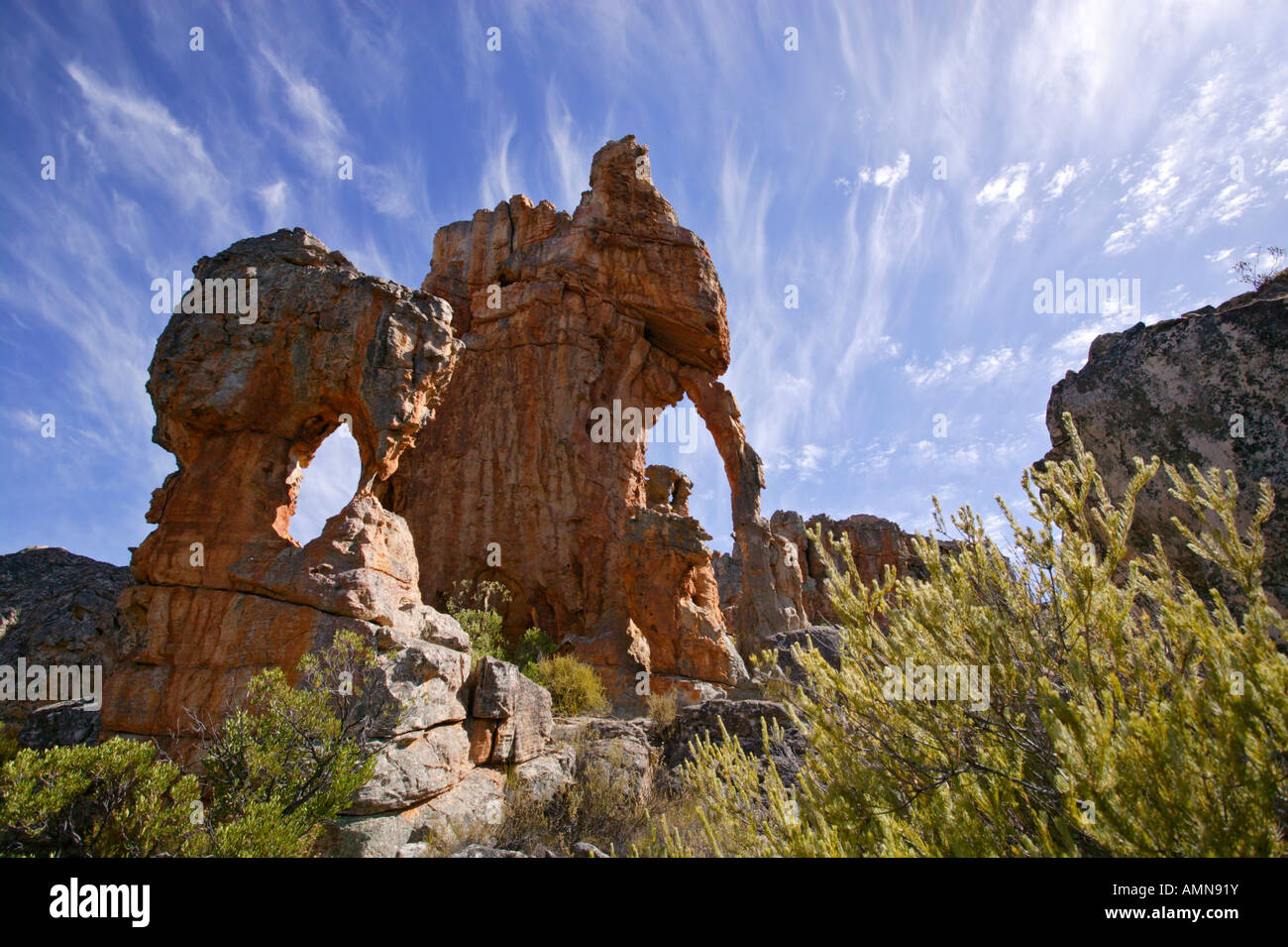 Zwei erodierten Sandstein Felsformationen in den Cedarberg Bergen Stockfoto