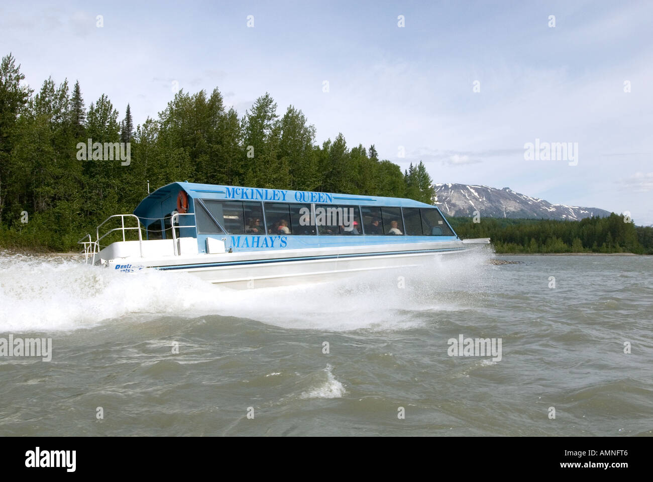 Alaska, Talkeetna River, DENALI ST PARK MAHAYS JET BOAT Touren einschalten bis der TALKEETNA Fluss in Richtung DEVILS CANYON Stockfoto