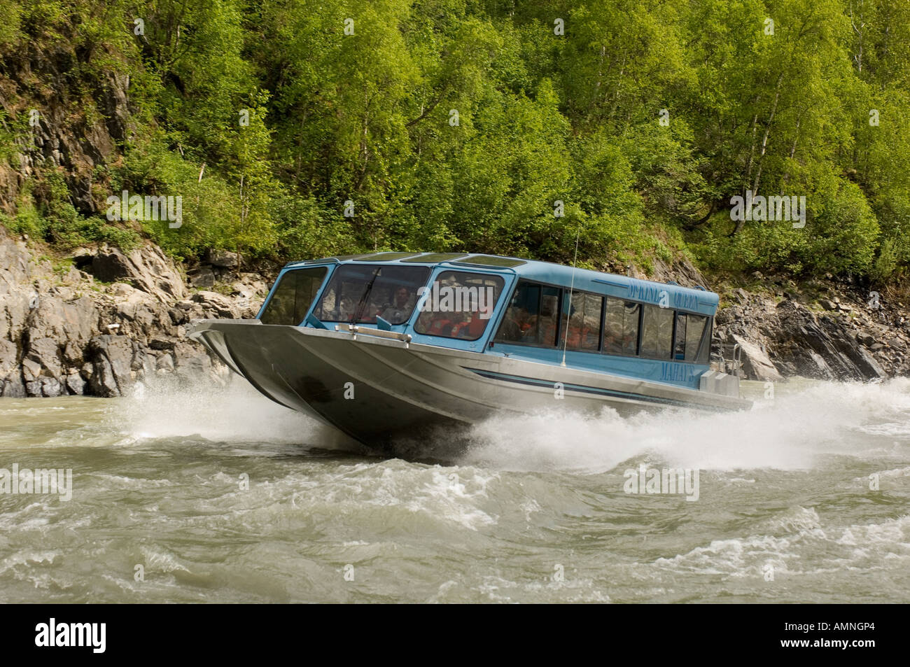 ALASKA DENALI ST PARK MAHAYS JET BOOT TOUREN DURCH DEVILS CANYON TALKEETNA FLUSS EINSCHALTEN Stockfoto