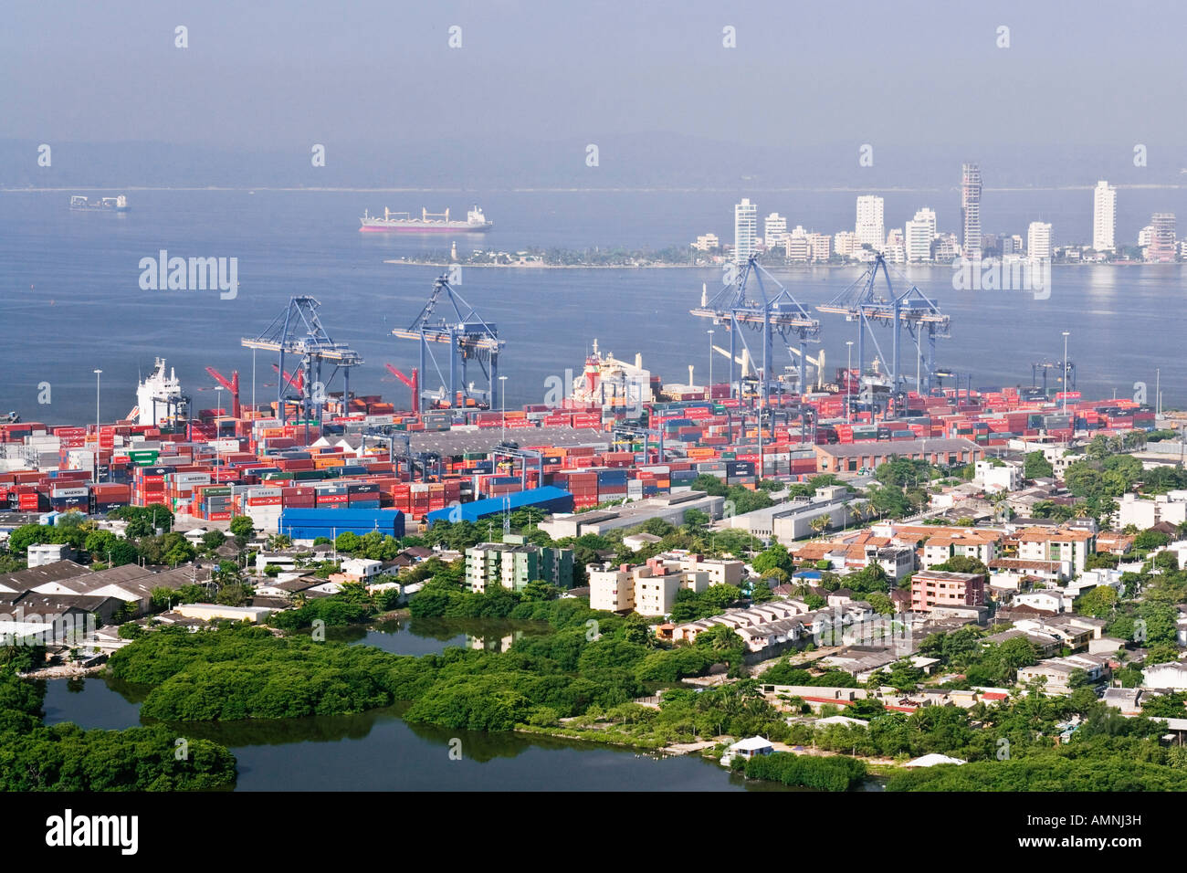 Blick auf Hafen Cartagena von Convento De La Popa, Cartagena, Kolumbien Stockfoto