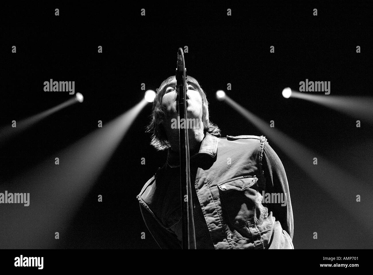 Liam Gallagher von Oasis im Konzert in der Odyssey Arena Stockfoto