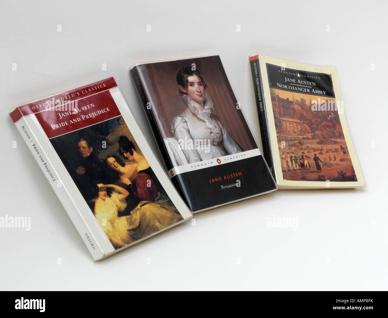 Drei Romane von Jane Austin stolz und Vorurteil Northanger Abbey und Persuasion Stockfoto