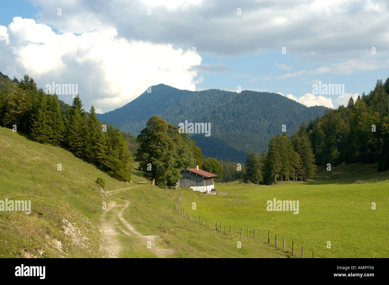 Berghütte auf einer Wiese in der Nähe von Reit Im Winkl Upper Bavaria Germany Stockfoto