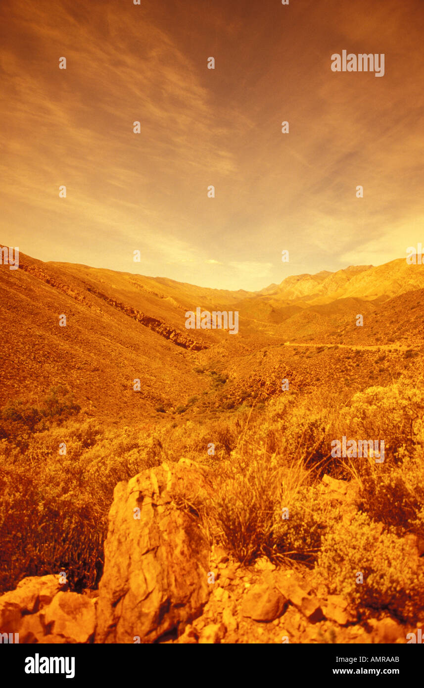 Südafrika, Prinz Albert, kleine Karoo, Swartberg und Swartberg-Pass von Höllental gesehen Stockfoto