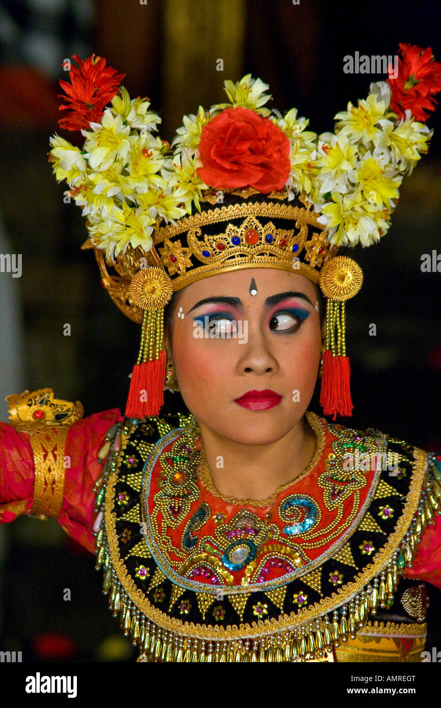 Frau Tänzerin Legong Leistung Ubud Palast Bali Indonesien Stockfoto