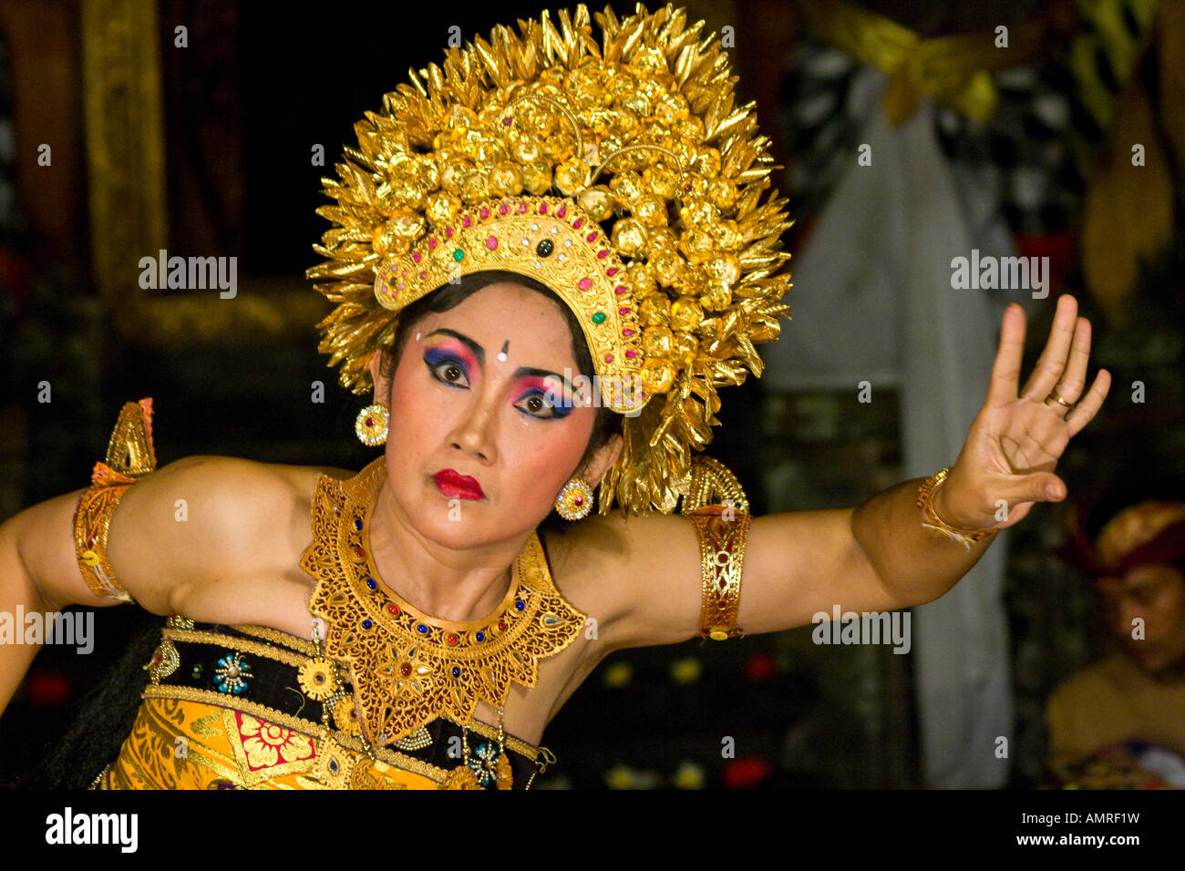 Frau Tänzerin Legong Leistung Ubud Palast Bali Indonesien Stockfoto