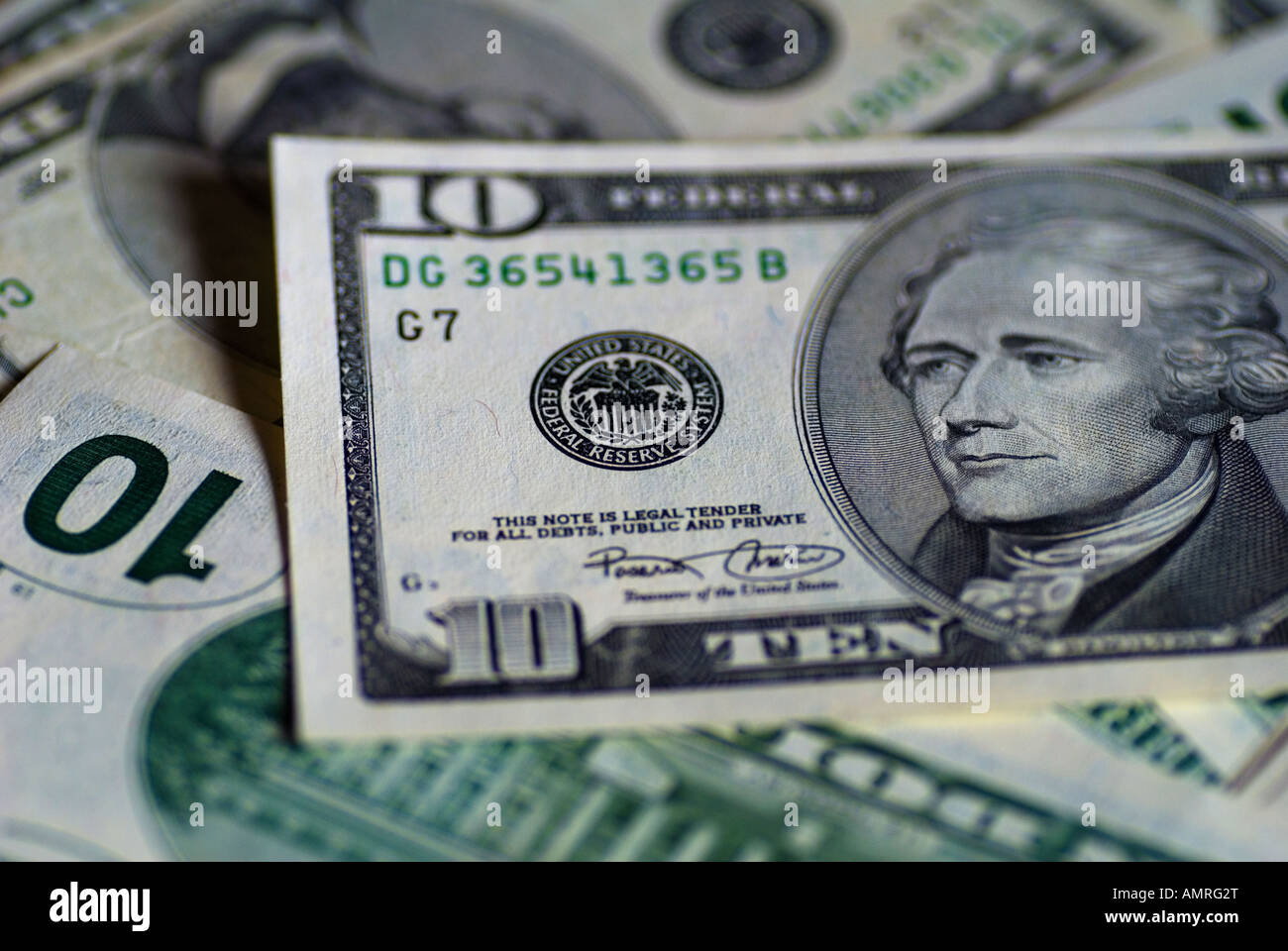 Zehn-Dollar-Schein Stockfoto