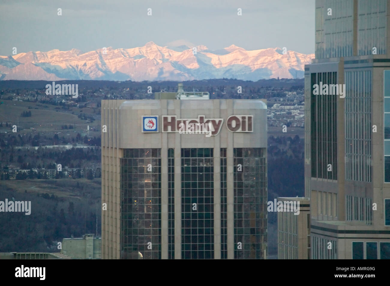 Calgary, mit Blick auf die Rocky Mountains, Winter, Alberta, Kanada Stockfoto