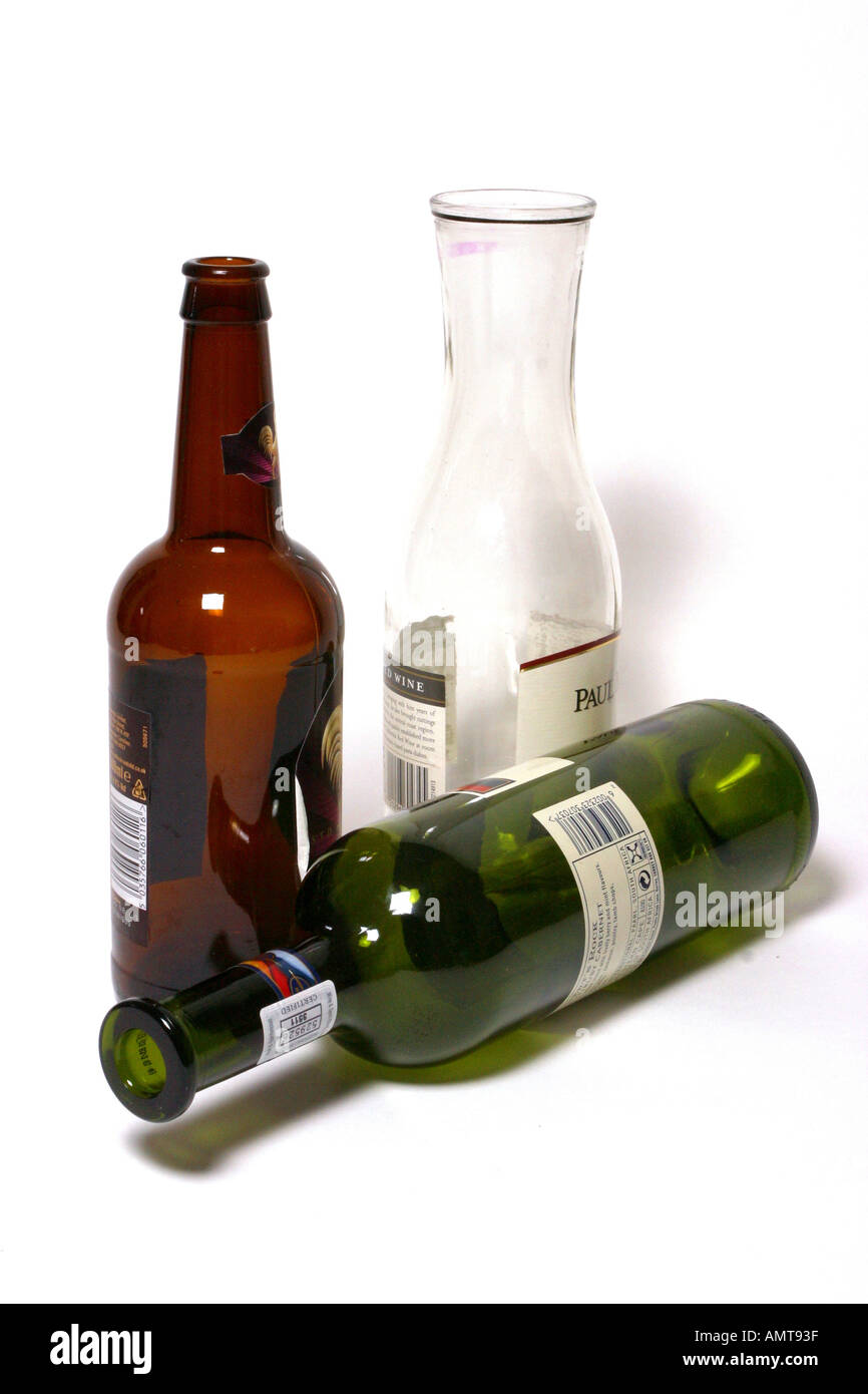 Klaren grünen und braunen Glasflaschen Recycling Stockfoto