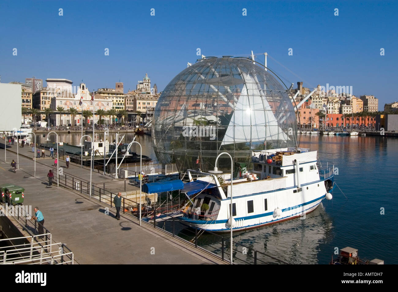 Genua Genua Ligurien Italien Hafen Renzo Piano Kugel Biosphäre Stockfoto