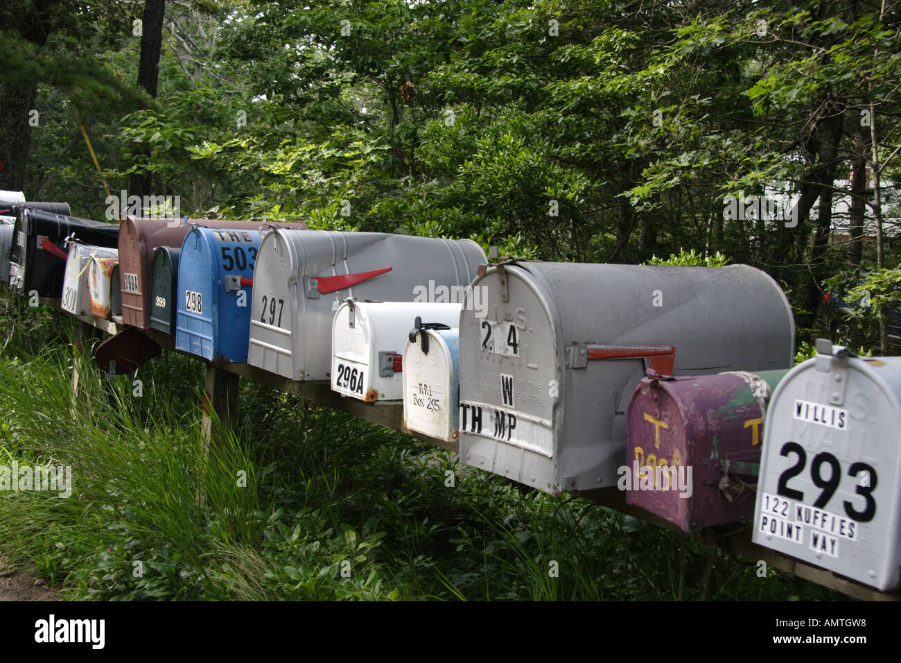 Post Boxen in ländlichen Marthas Vineyard Stockfoto