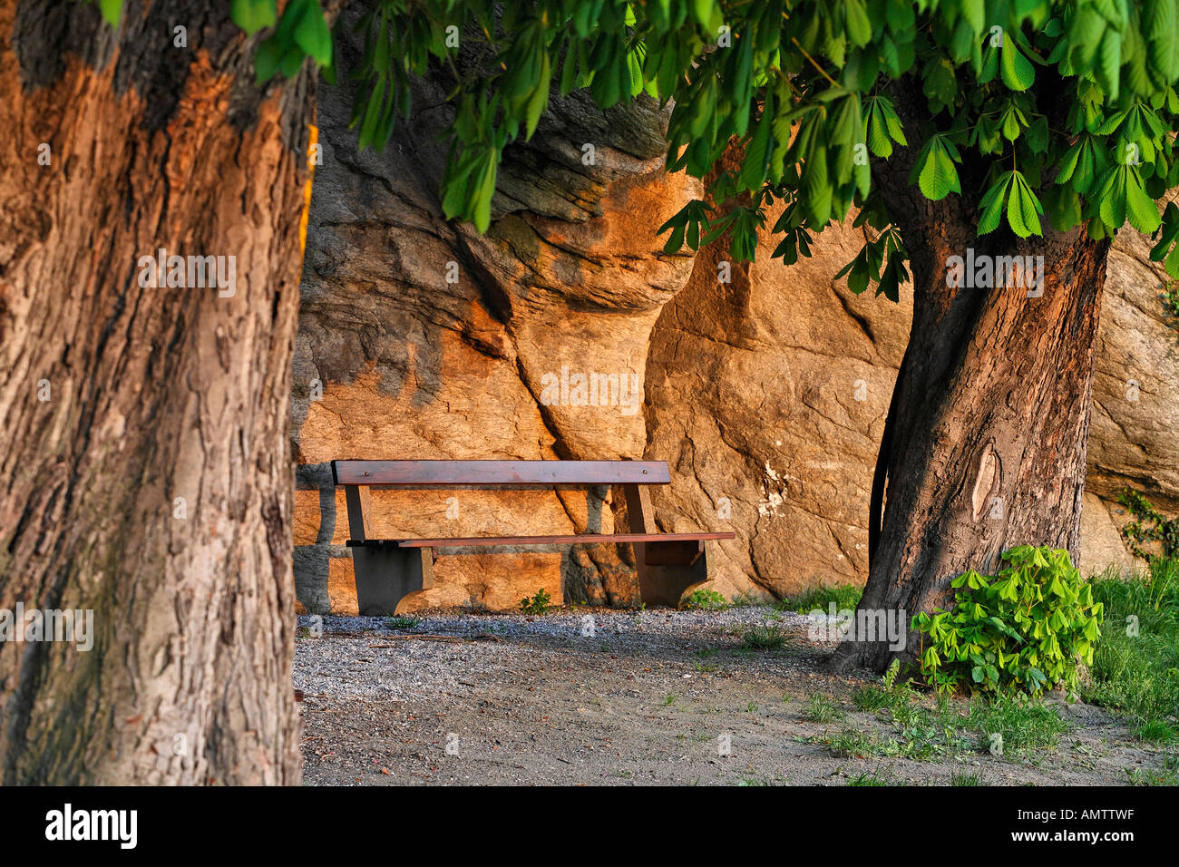 Bank, Dürnstein an der Donau, Bereich der Wachau, Niederösterreich, Österreich Stockfoto