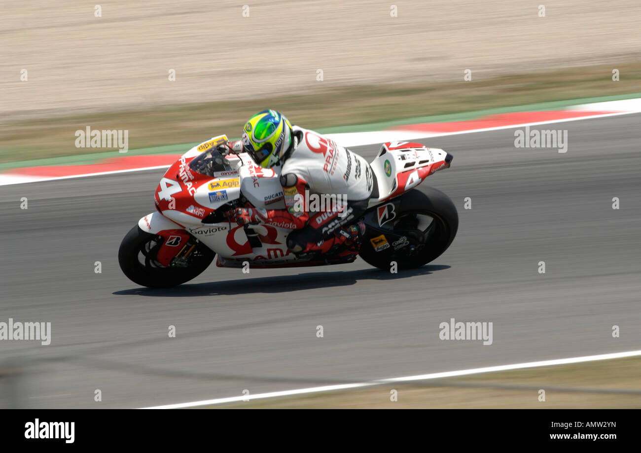 Alex Barros aus dem Team Pramac D'Antin Reiten. Katalanische Moto GP 2007 Stockfoto