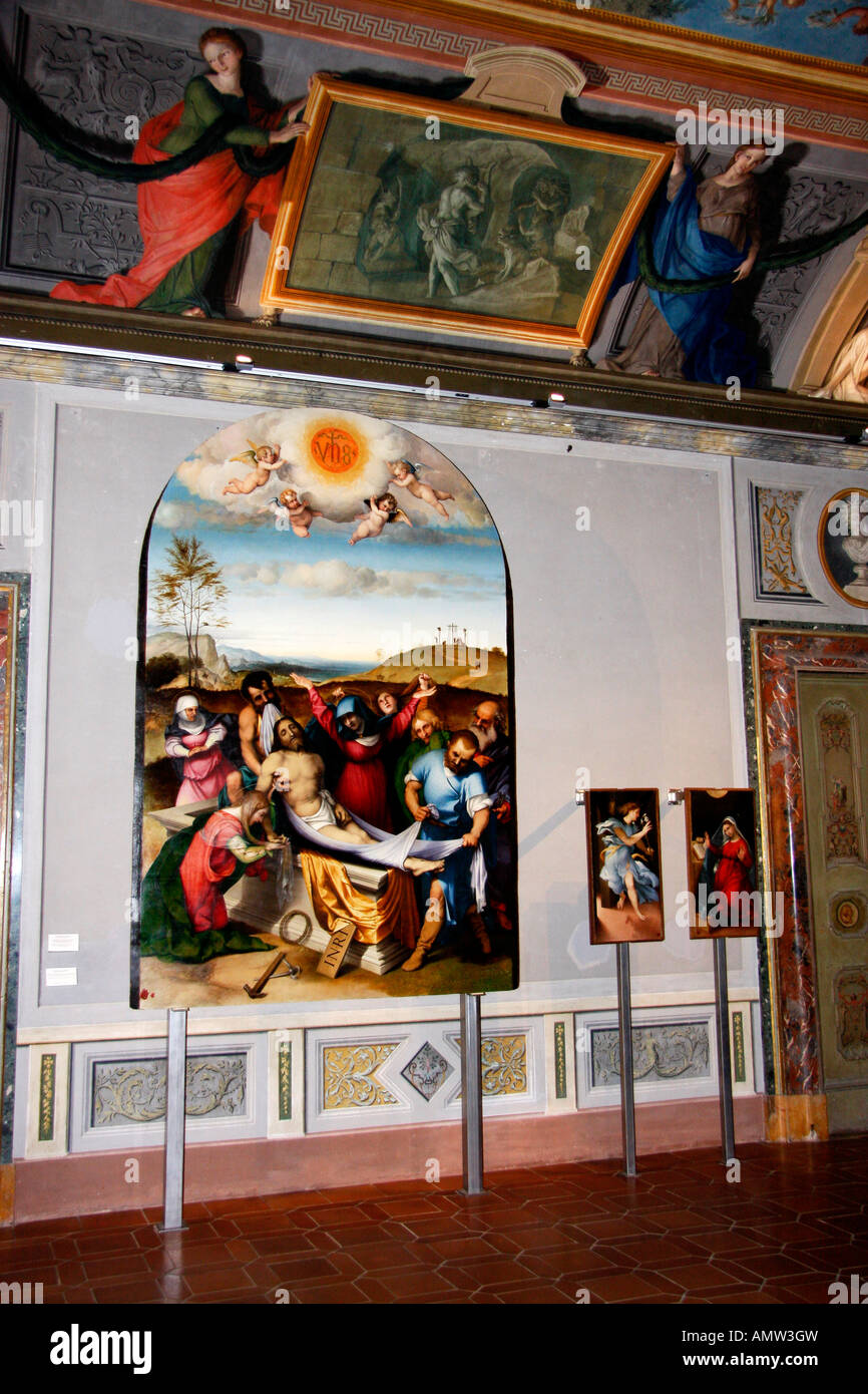 Wand und Decke Stuckaturen und Malereien in den wunderschönen Palazzo Pianetti Stockfoto