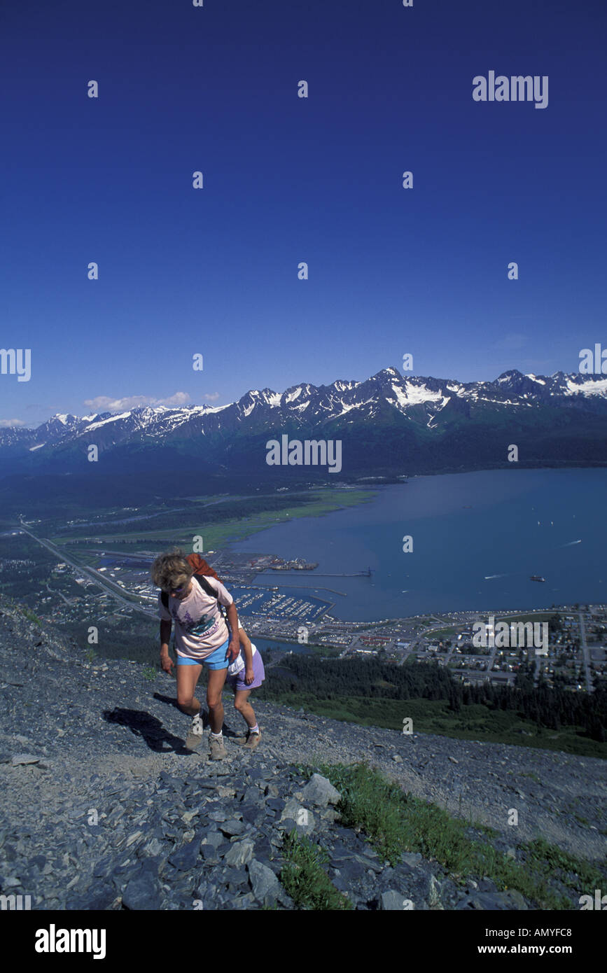 Wanderer auf Mt Marathon Trail Seward KP Alaska Sommer Stockfoto