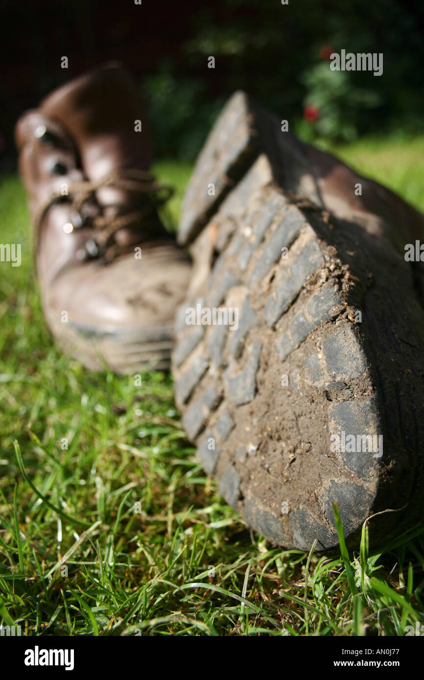 Schlammig, Wanderstiefel Stockfoto