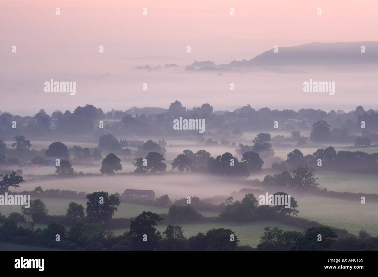 misty Dawn Blackmore Vale von Bulbarrow Hill nr Okeford Fitzpaine Dorset England UK Stockfoto