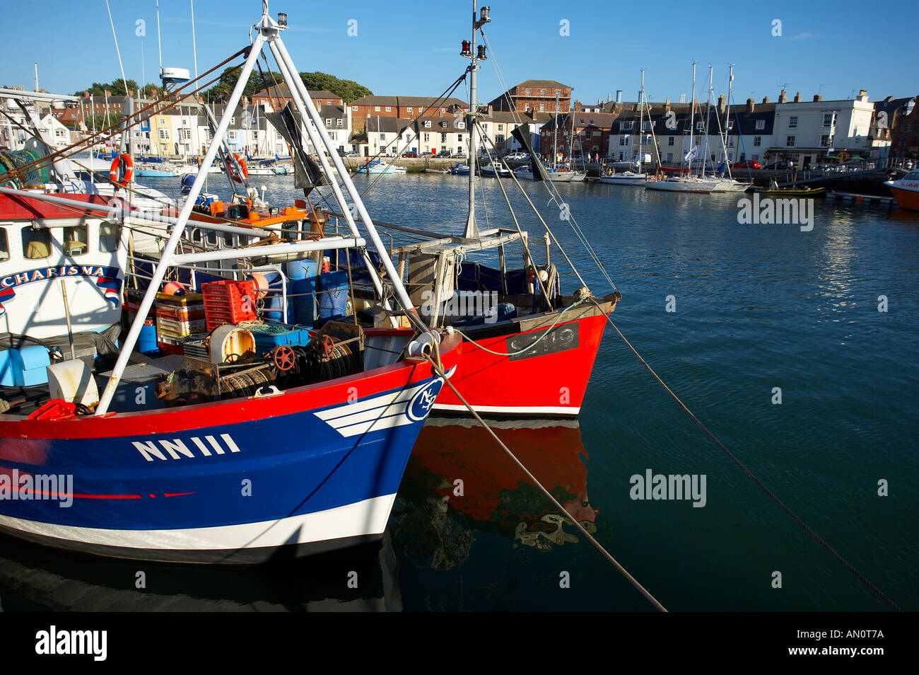 Angelboote/Fischerboote im Hafen von Weymouth Dorset England UK Stockfoto