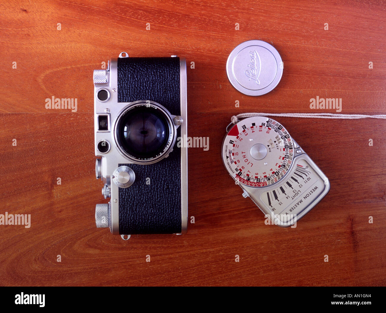 Leica mit Belichtungsmesser und Objektivdeckel Stockfoto