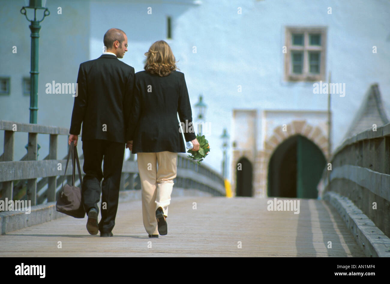 Ehepaar, über Holz zu überbrücken, Salzkammergut, Gmunden Stockfoto