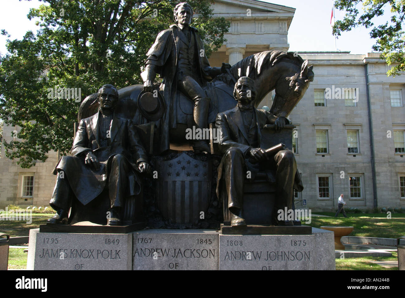 Raleigh North Carolina, Statue, öffentliche Kunst, Denkmal, öffentliche Kunst, Ähnlichkeit, von drei 3 US-Präsidenten, geboren in North Carolina, in der Nähe des State Capitol Building, NC 1 Stockfoto