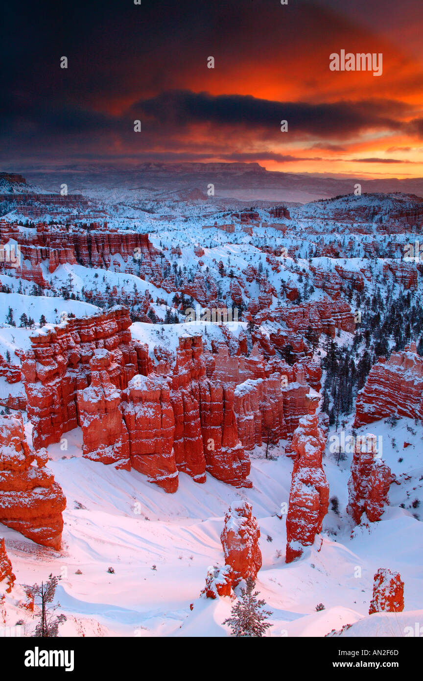 Sunset Point während Winter Bryce Nationalpark Utah Stockfoto