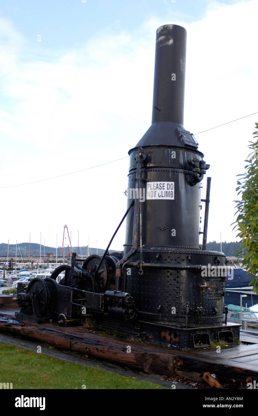 Steam Donkey Port McNeill Waterfront Vancouver Island BC Kanada Stockfoto