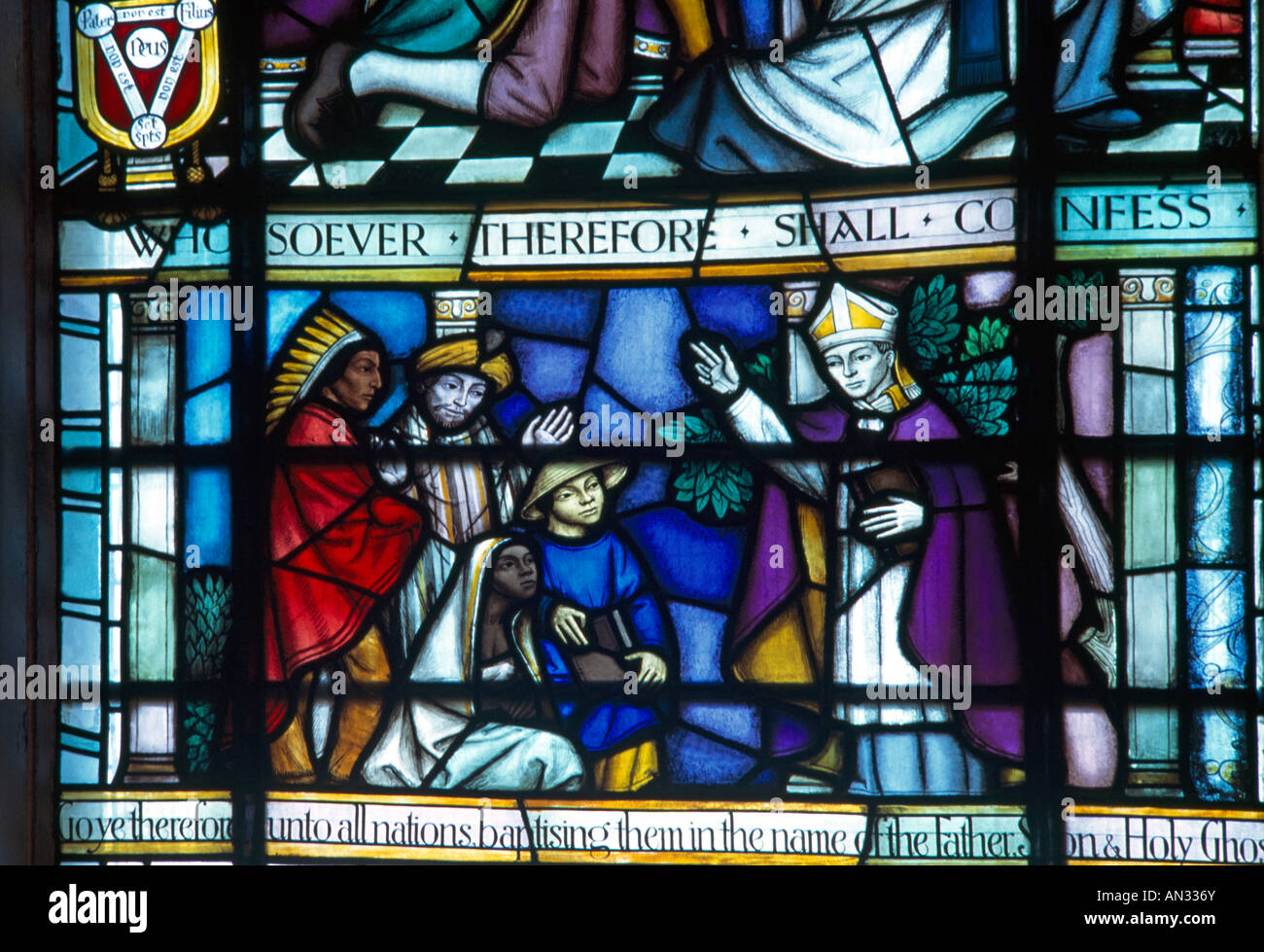 Taufet alle Nationen gebeizt Glas Fenster Holy Trinity Church Clapham Common London England Stockfoto