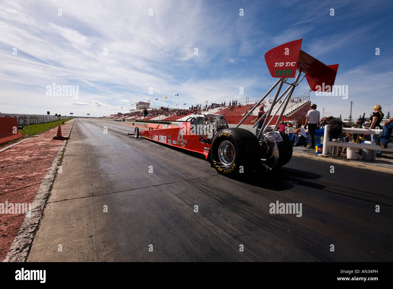 Start an der Startlinie Dragster Stockfoto