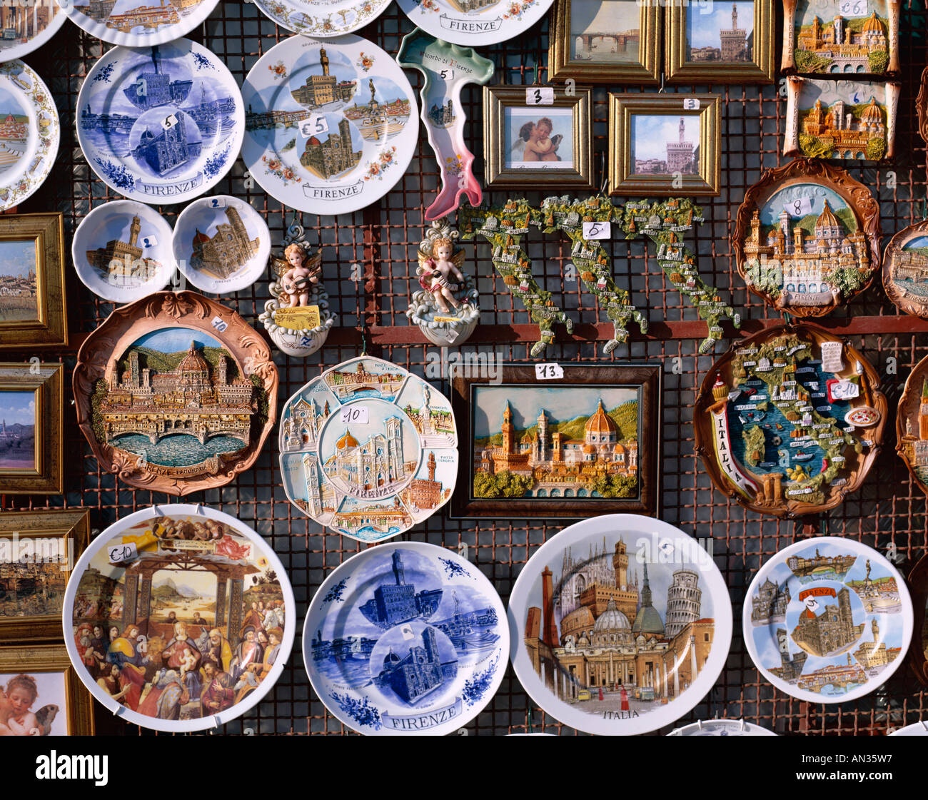 Anzeige der Souvenir-Platten, Florenz (Firenze), Toskana (Toscana), Italien Stockfoto
