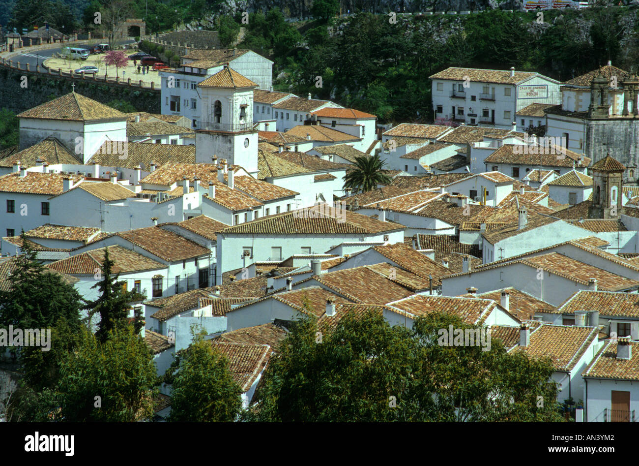 Dächer eines Pueblo Blanco, weißen Dörfer in Andalusien, Spanien Stockfoto