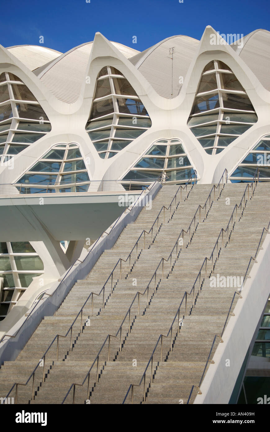 Treppe, Museu de Les Effizienzgewinne, La Ciutat de Las Arts ich Effizienzgewinne, Valencia, Costa del Azahar Provinz Valencia, Spanien Stockfoto