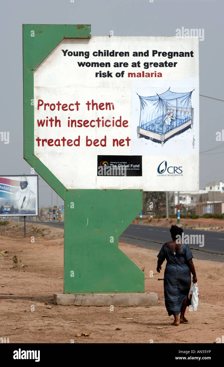Malaria-Warnschild, Gambia, Westafrika Stockfoto