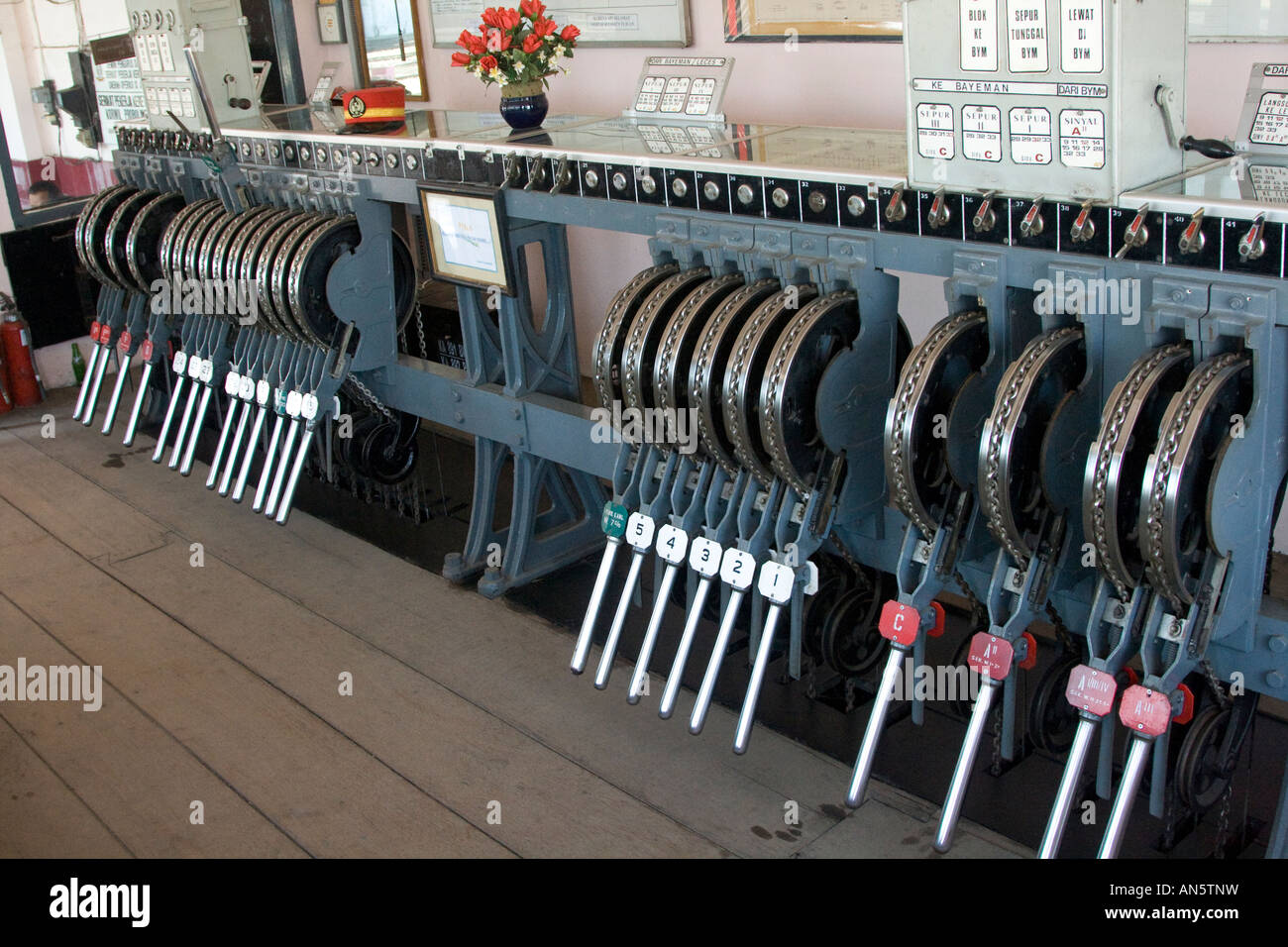 Train Station alte altmodische Switch Control Hebel Probolinggo Indonesien Stockfoto