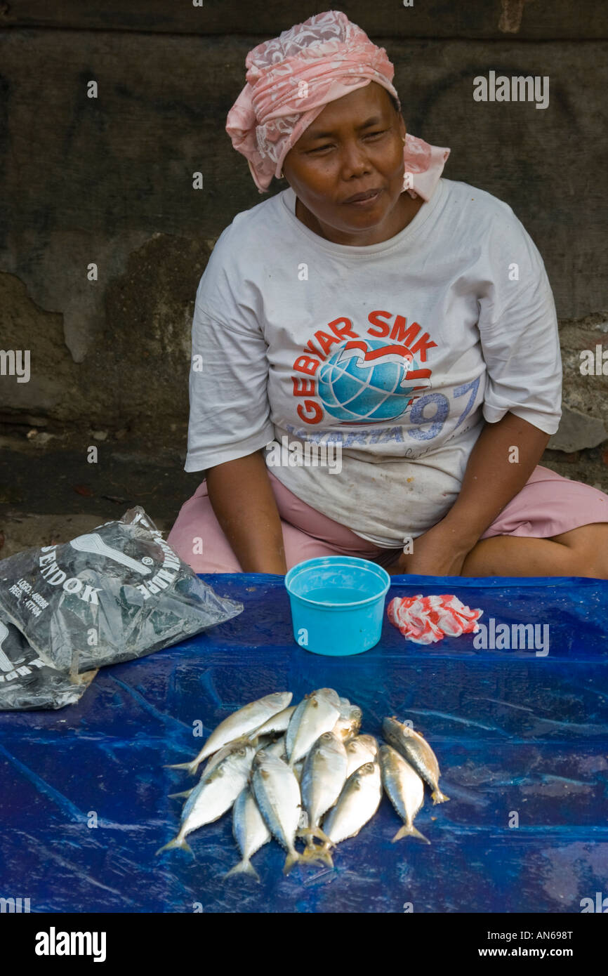 Frau Fisch Pasar Ikan Fisch Verkaufsmarkt Jakarta Indonesien Stockfoto