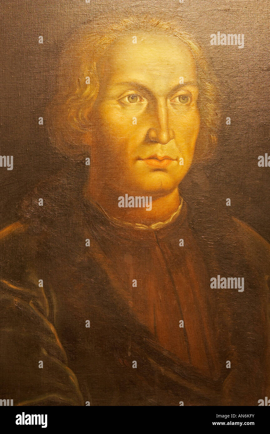 Porträt von Christopher Columbus (von unbekannten Künstler) in La Casa Museo Colon in Las Palmas, Gran Canaria, Kanarische Inseln, Spanien Stockfoto
