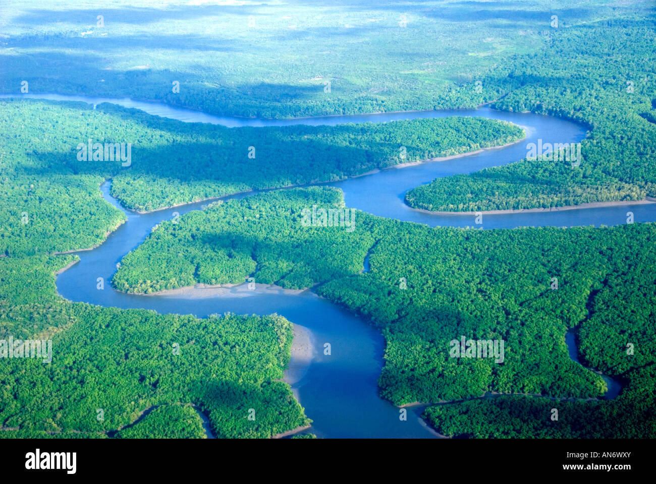 Rio Preguiças, Luftaufnahme, Lagunen, Maranhao, Brasilien Stockfoto