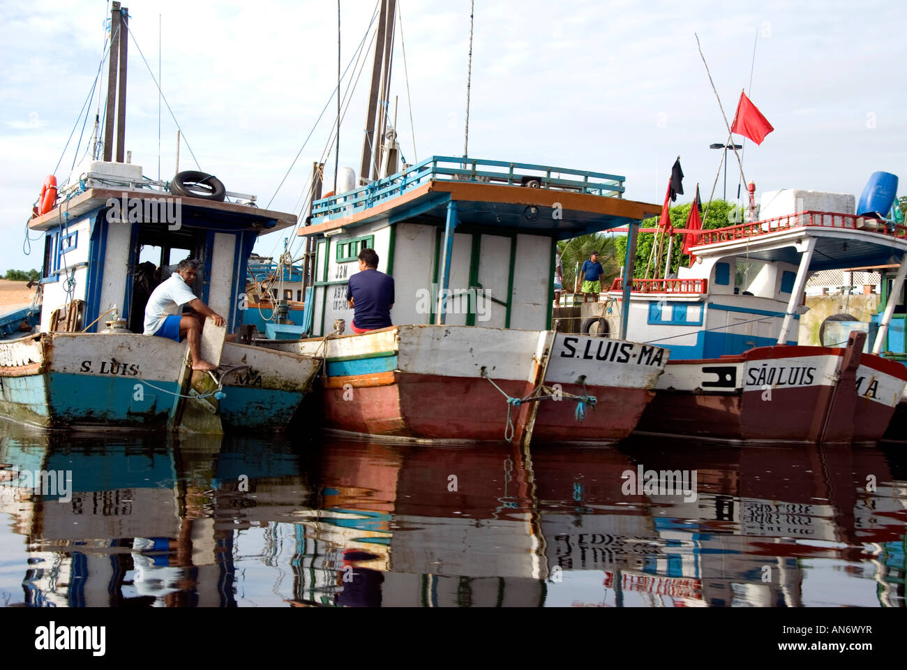 Fischerboote, Lagunen, Rio Preguiças, Maranhao, Brasilien Stockfoto