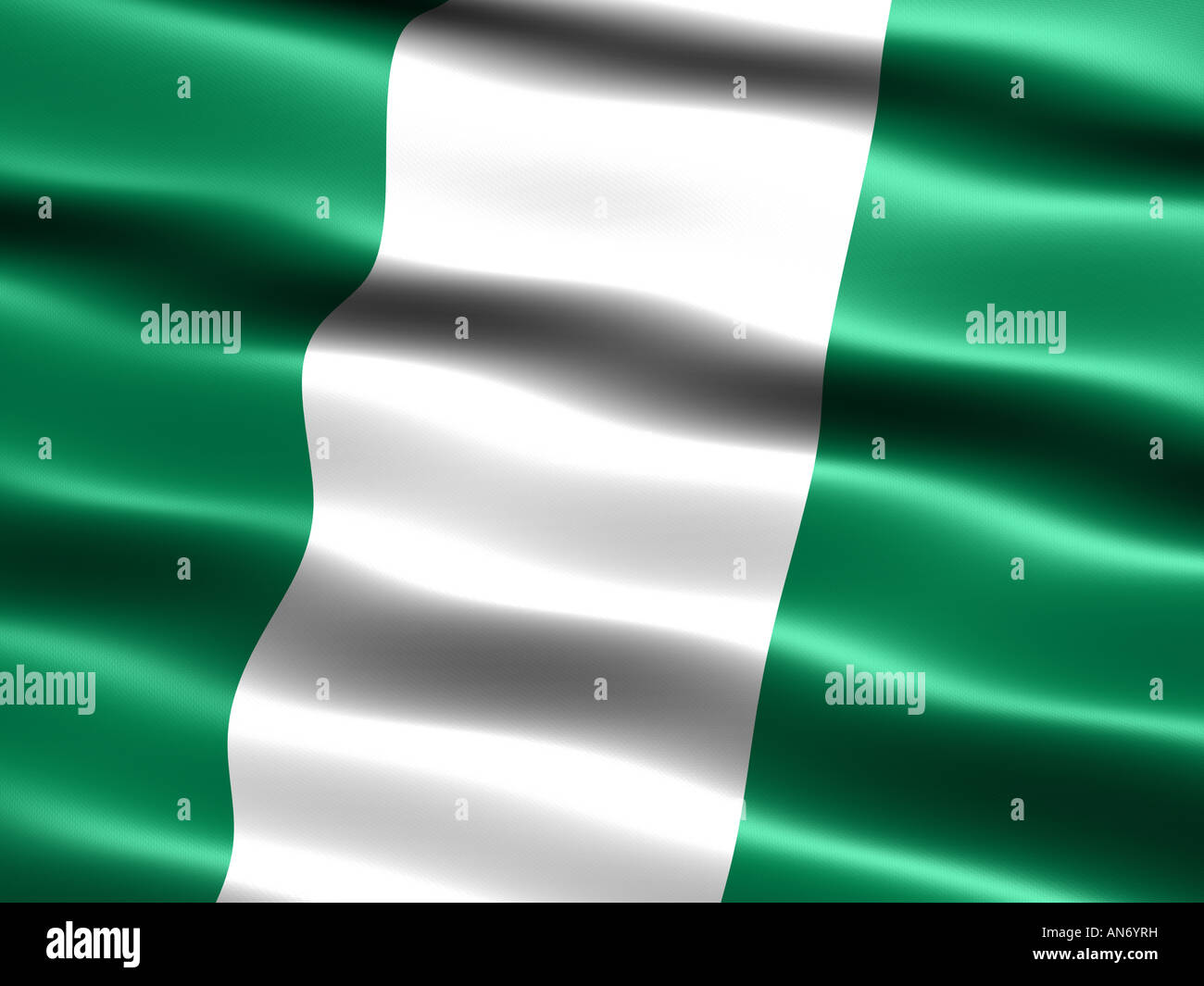 Fahne von Nigeria Computer generiert Abbildung mit seidig aussehen und Wellen Stockfoto