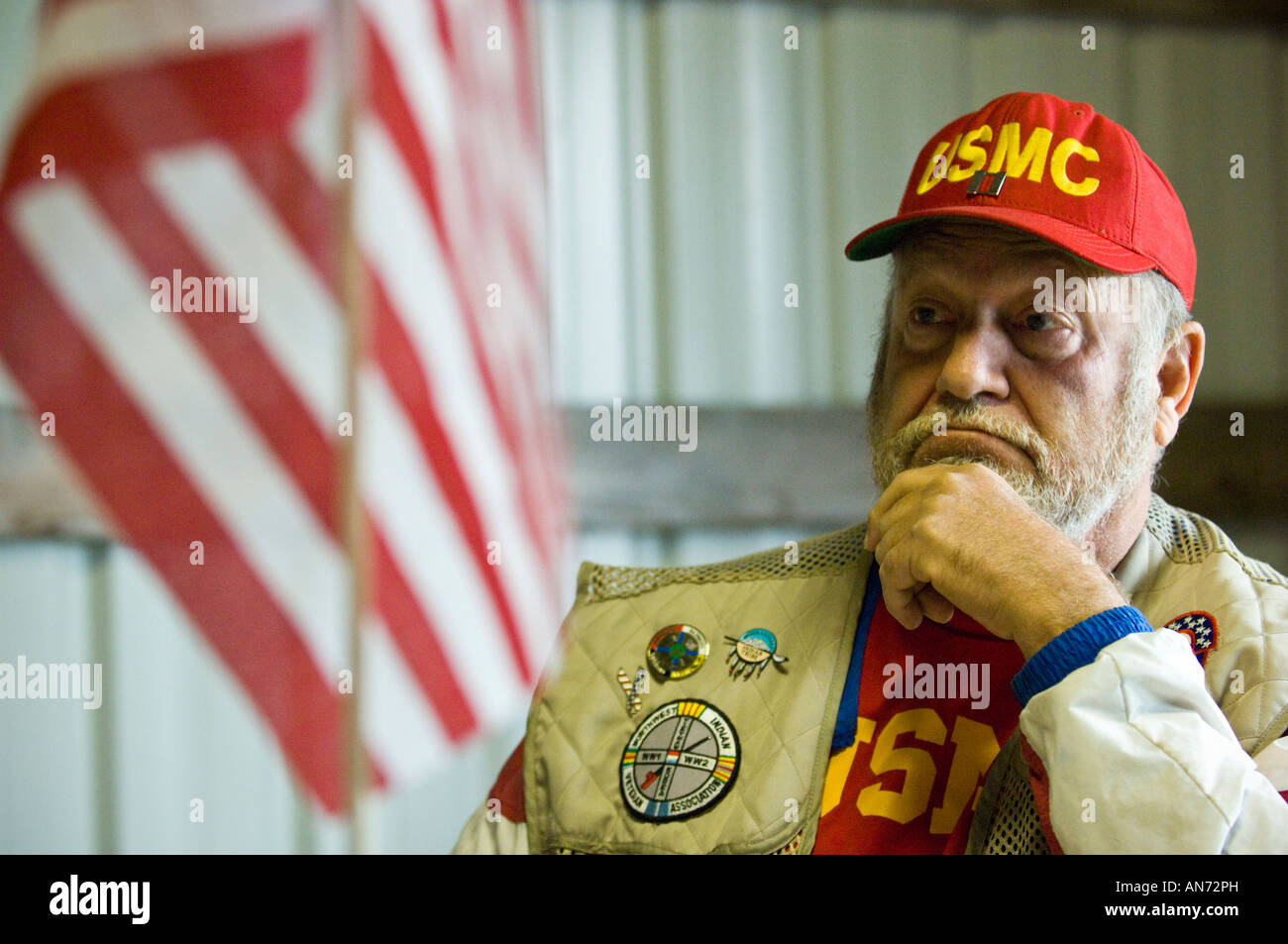 Der Washington Minuteman Ablösung Führer Tom Williams. Stockfoto