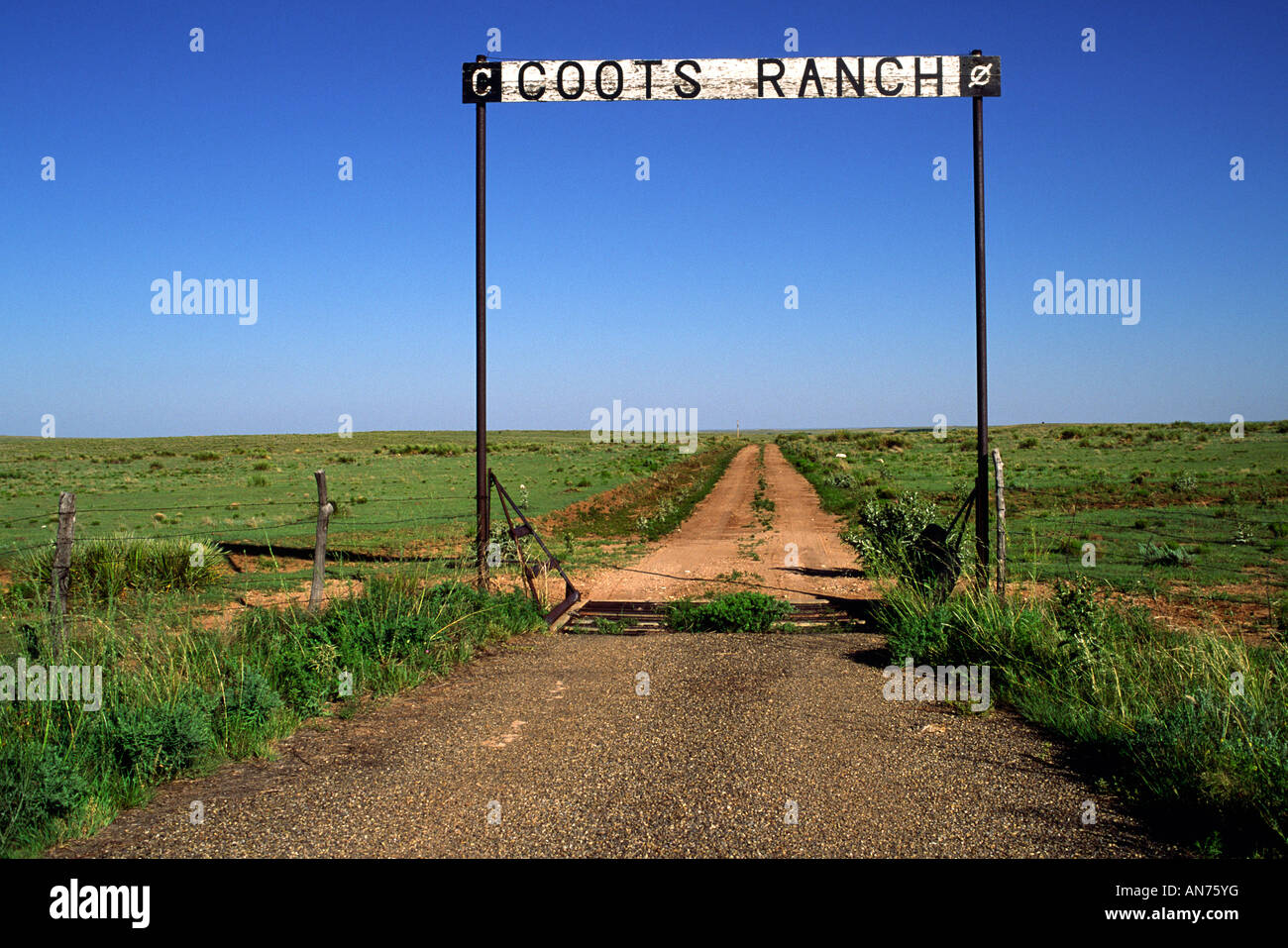 Ortseingangsschild Blässhühner Ranch in Texas panhandle Stockfoto