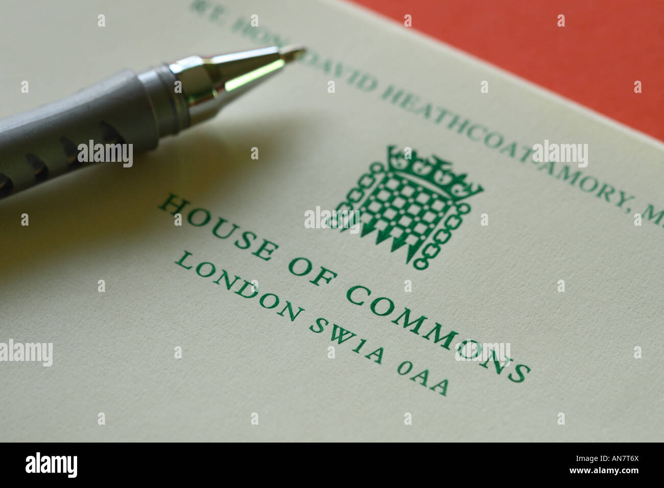 House Of Commons Parlament Brief ein Abgeordneter von MP Stockfoto